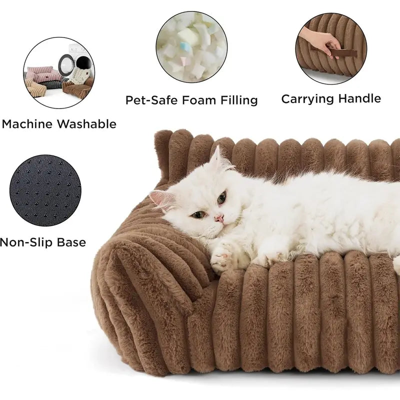 Premium Corduroy Fleece Pet Sofa, Fluffy & Supportive, 30 inch, Removable Washable Cover for Small Medium Dogs
