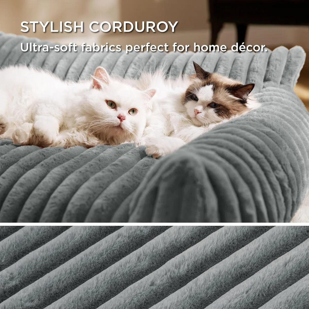 Premium Corduroy Fleece Pet Sofa, Fluffy & Supportive, 30 inch, Removable Washable Cover for Small Medium Dogs