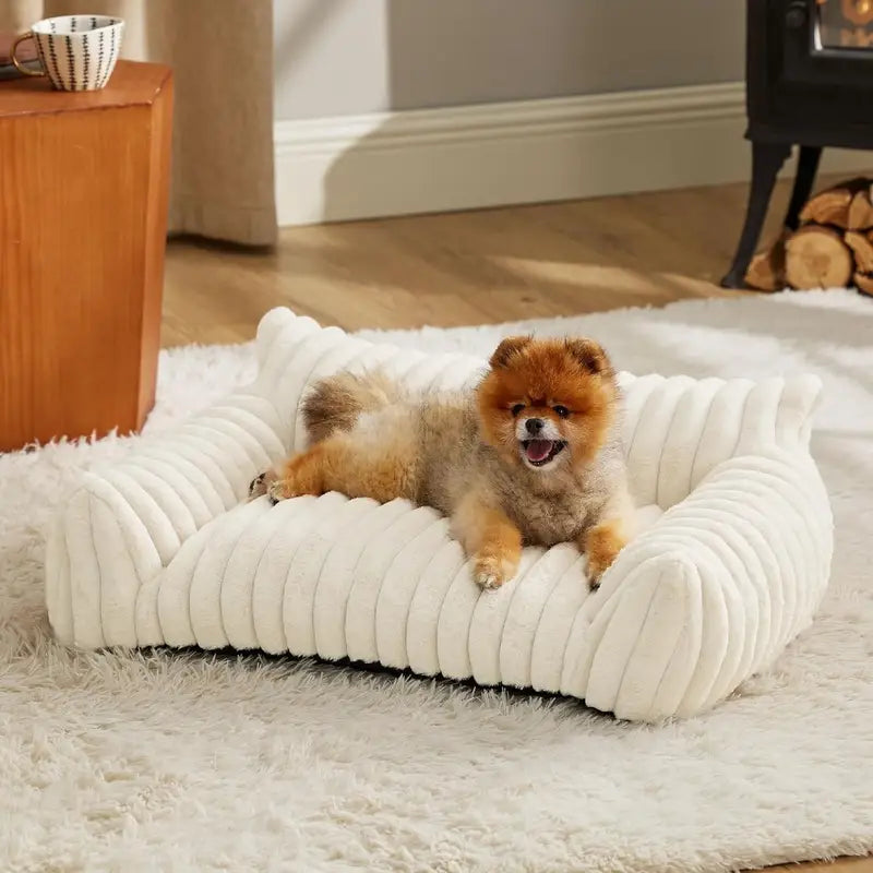 Premium Corduroy Fleece Pet Sofa, Fluffy & Supportive, 30 inch, Removable Washable Cover for Small Medium Dogs