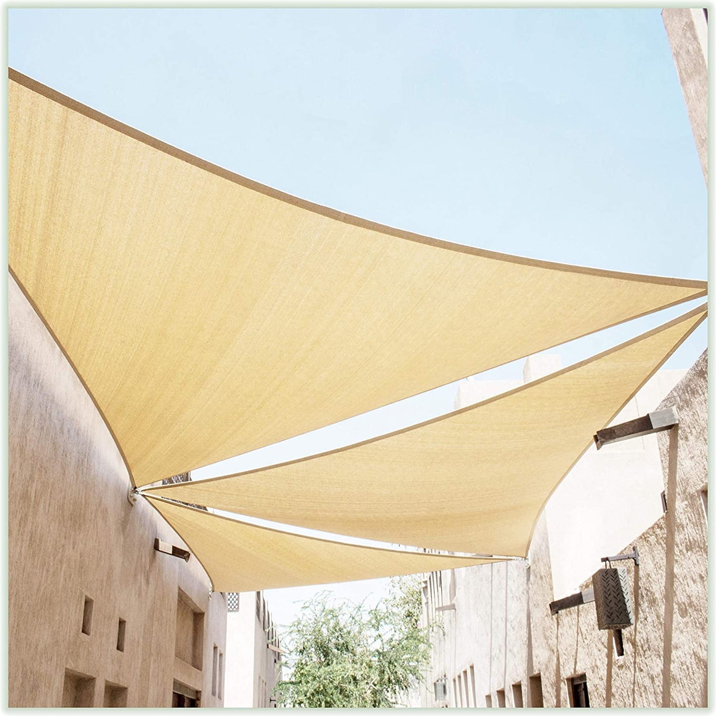 ColourTree Custom-sized Beige Triangle CTAPT10 Sun Shade Sail Canopy Mesh Fabric UV Block UPF50 Commercial Heavy Duty 190 GSM Durable HDPE Material