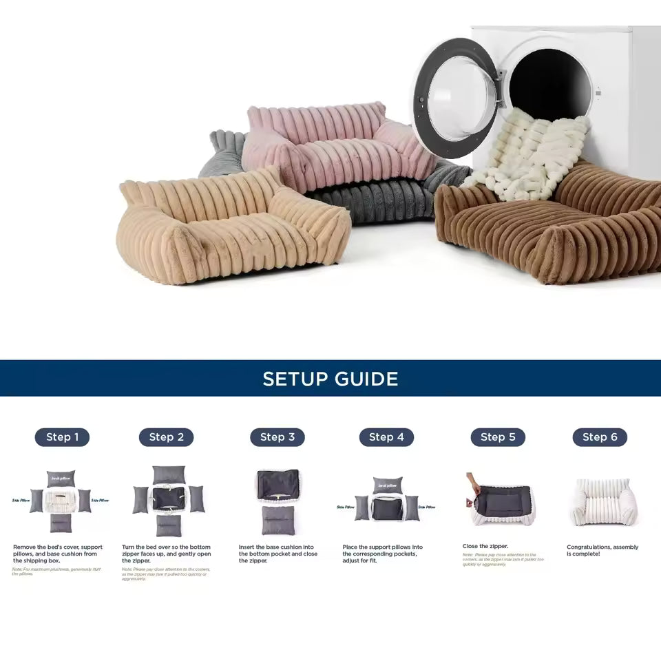 Premium Corduroy Fleece Pet Sofa, Fluffy & Supportive, 30 inch, Removable Washable Cover for Small Medium Dogs