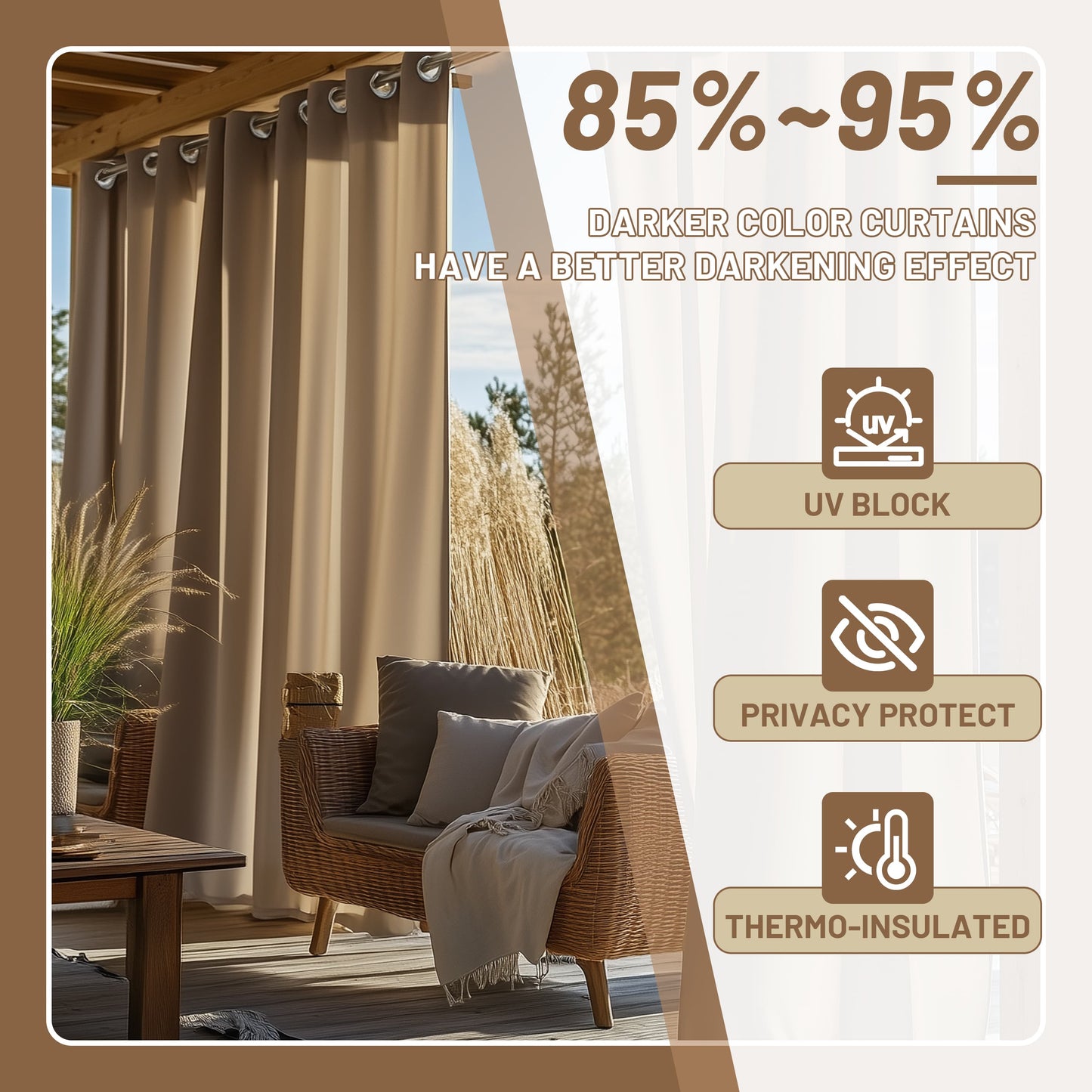 2PCS Outdoor Curtains for Patio, Waterproof Outside Curtains Premium Weatherproof Privacy Curtains for Porch Pergola Deck Backyard, Beige (Blackout),