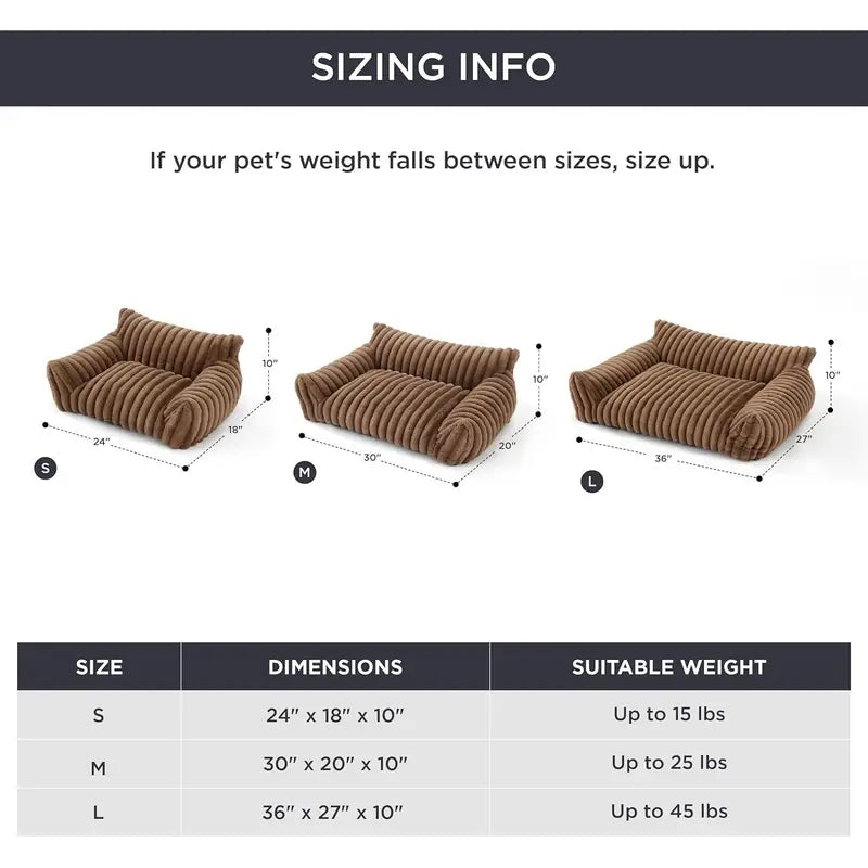 Premium Corduroy Fleece Pet Sofa, Fluffy & Supportive, 30 inch, Removable Washable Cover for Small Medium Dogs