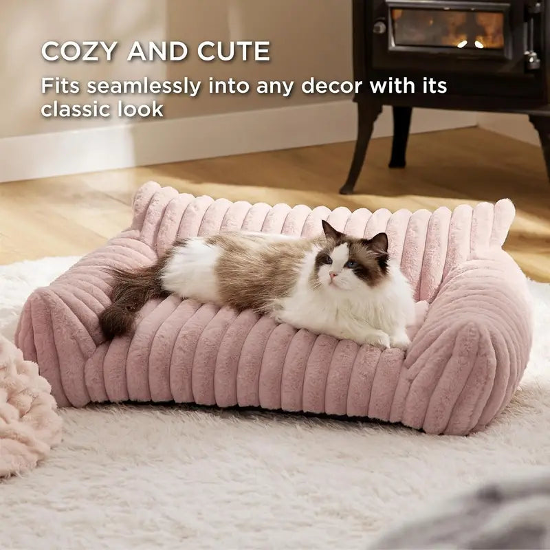 Premium Corduroy Fleece Pet Sofa, Fluffy & Supportive, 30 inch, Removable Washable Cover for Small Medium Dogs
