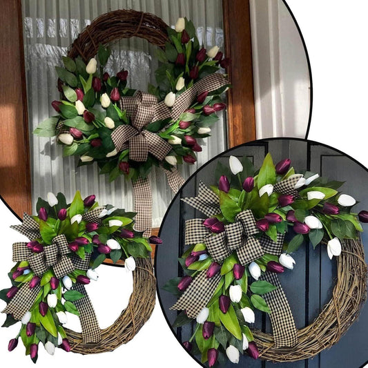 Spring Door Wreath Colorful Flower Summer Decorations, Outside Holiday Welcome Sign Outdoor Forsythia Lavender Daisy Globe Amaranth Wreaths Grapevine Eucalyptus Farmhouse Porch Indoor