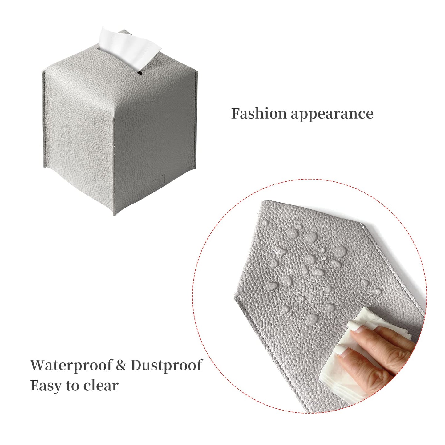 Tissue Box Cover, Refined Modern PU Leather Square Tissue Box Holder - Decorative Holder/Organizer for Bathroom Vanity Countertop, Night Stands, Office Desk & Car 5"X5"X5"