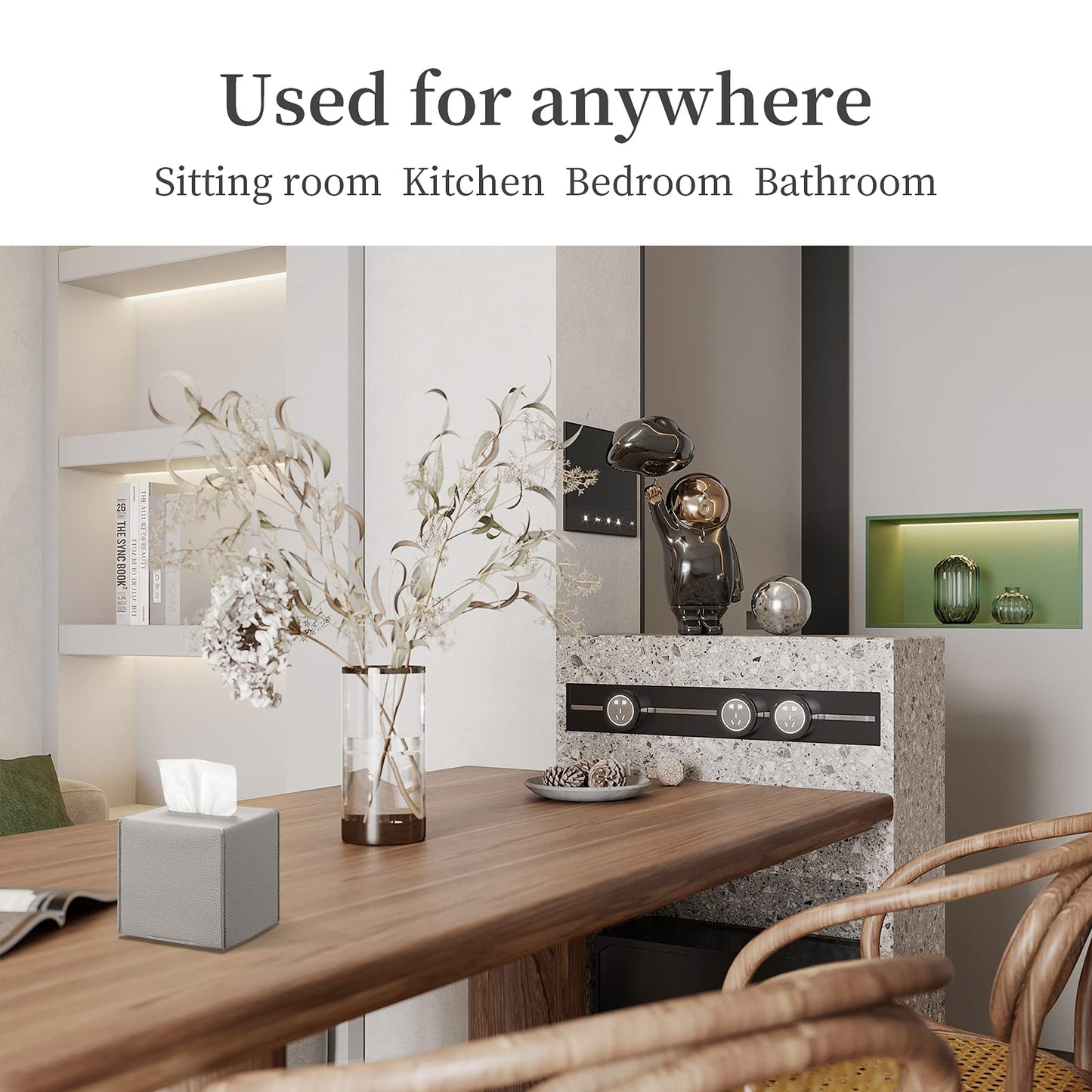 Tissue Box Cover, Refined Modern PU Leather Square Tissue Box Holder - Decorative Holder/Organizer for Bathroom Vanity Countertop, Night Stands, Office Desk & Car 5"X5"X5"